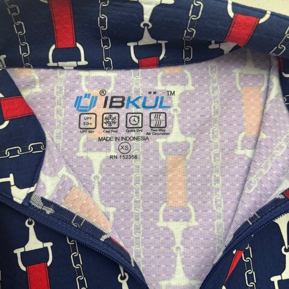 IBKUL Womens XS Navy Blue Red Equestrian 1/4 Zip Sun Shirt Golf UPF50+ - Picture 3 of 7